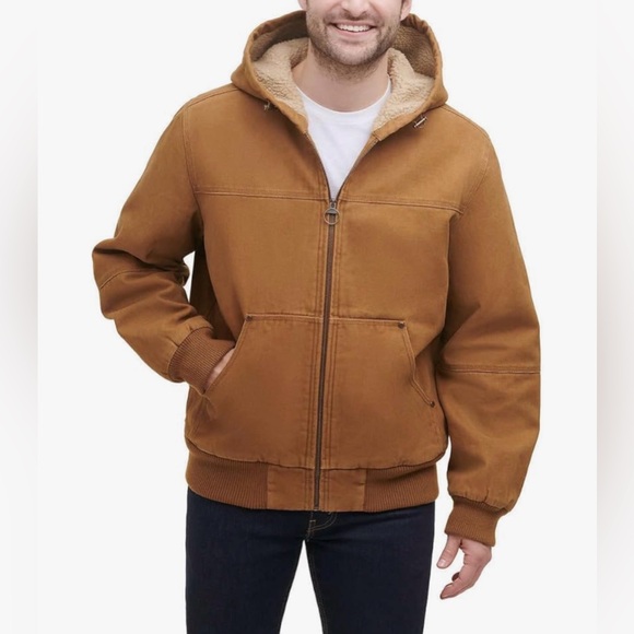 GH Bass & Co Jacket Mens LRG Sherpa Lined Brown Duck Canvas Hooded Coat Workwear - Picture 15 of 15